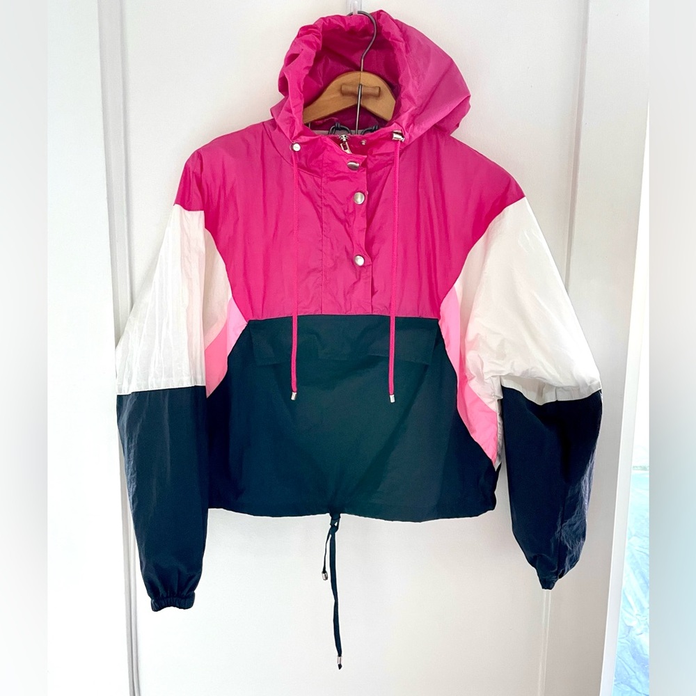 NEW Harlow Dolman Sleeve 1/2 Zip Cropped Windbreaker, Hood, Chrome Hardware